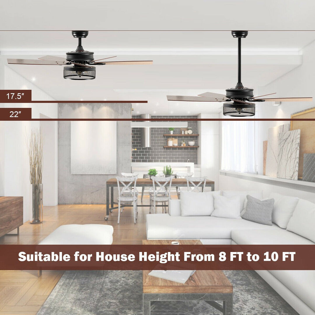 48 Ceiling Fan Industrial Cage Light w/ Reversible Blades Remote Control Indoor Image 5