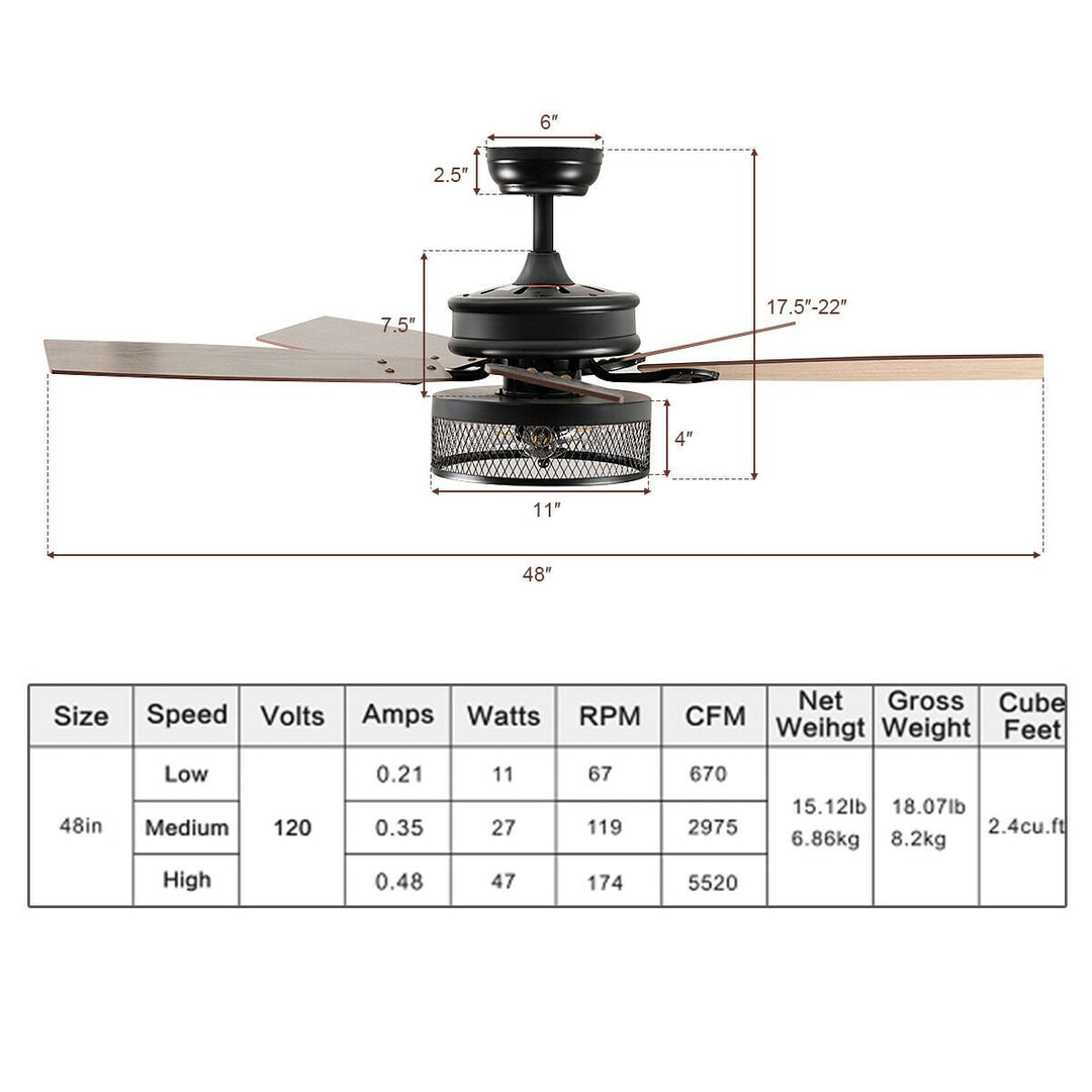 48 Ceiling Fan Industrial Cage Light w/ Reversible Blades Remote Control Indoor Image 10