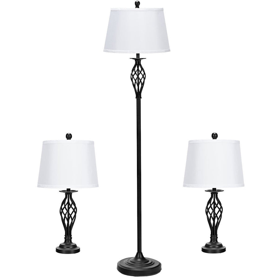 3-Piece Lamp Set 2 Table Lamps 1 Floor Lamp Fabric Shades Living Room Bedroom Image 1