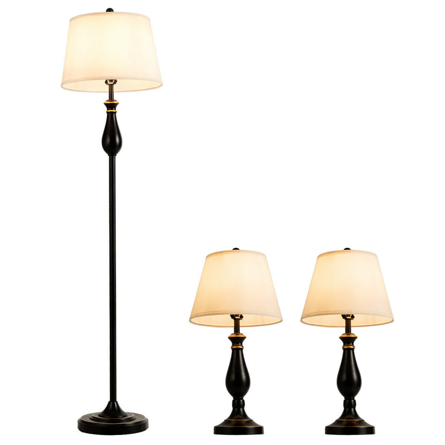 3-Piece Lamp Set 2 Table Lamps 1 Floor Lamp Matt Black Vintage Home Bedroom Image 1