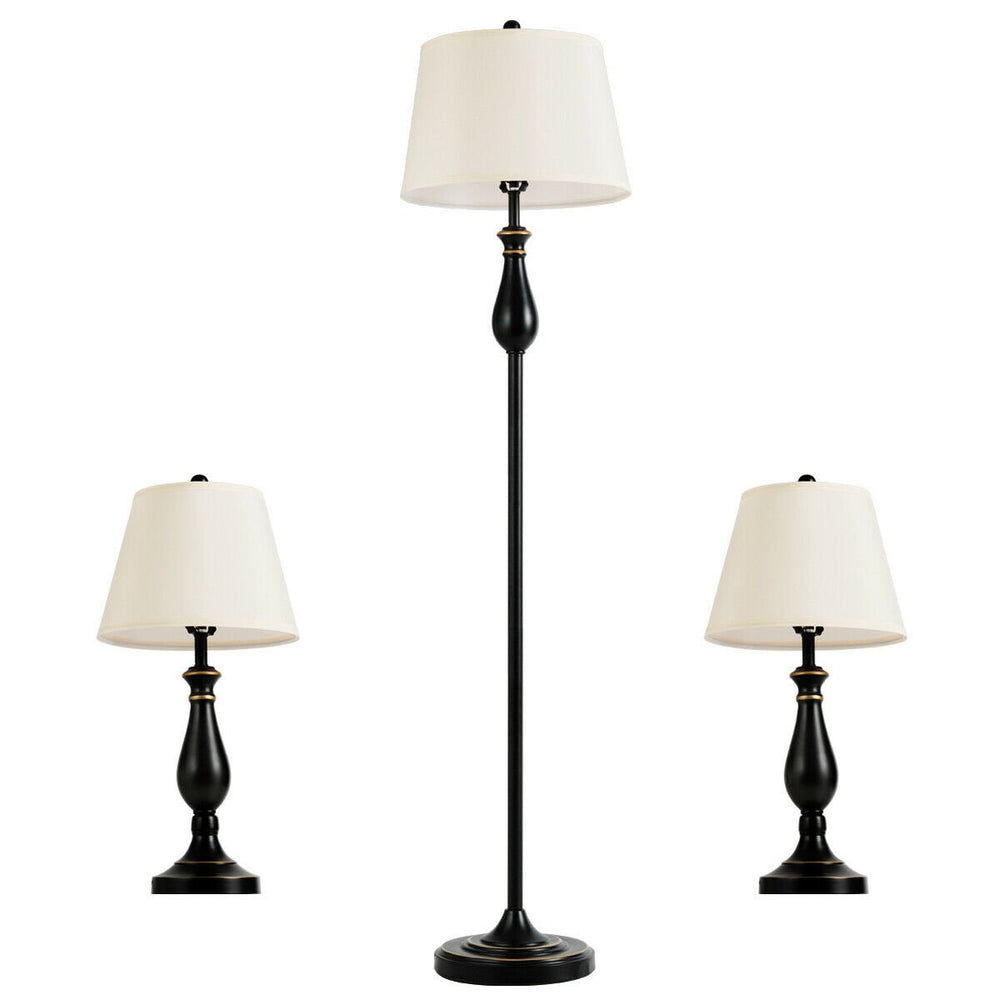 3-Piece Lamp Set 2 Table Lamps 1 Floor Lamp Matt Black Vintage Home Bedroom Image 2