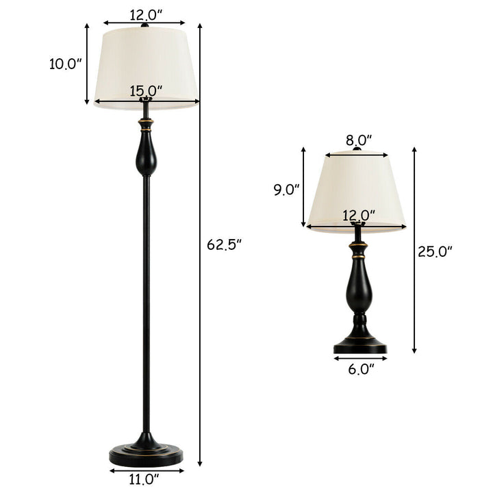 3-Piece Lamp Set 2 Table Lamps 1 Floor Lamp Matt Black Vintage Home Bedroom Image 9