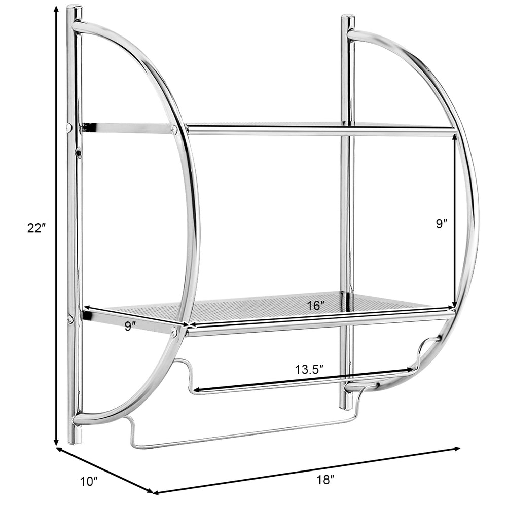 Wall Mount Shower Organizer Holder 2-Tier Bathroom Rack Storage Toilet Towel Bar Image 2