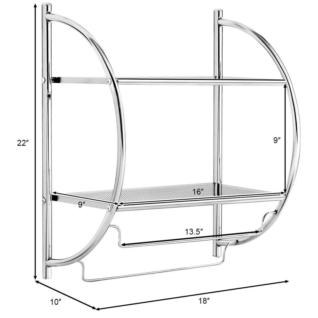 Wall Mount Shower Organizer Holder 2-Tier Bathroom Rack Storage Toilet Towel Bar Image 2