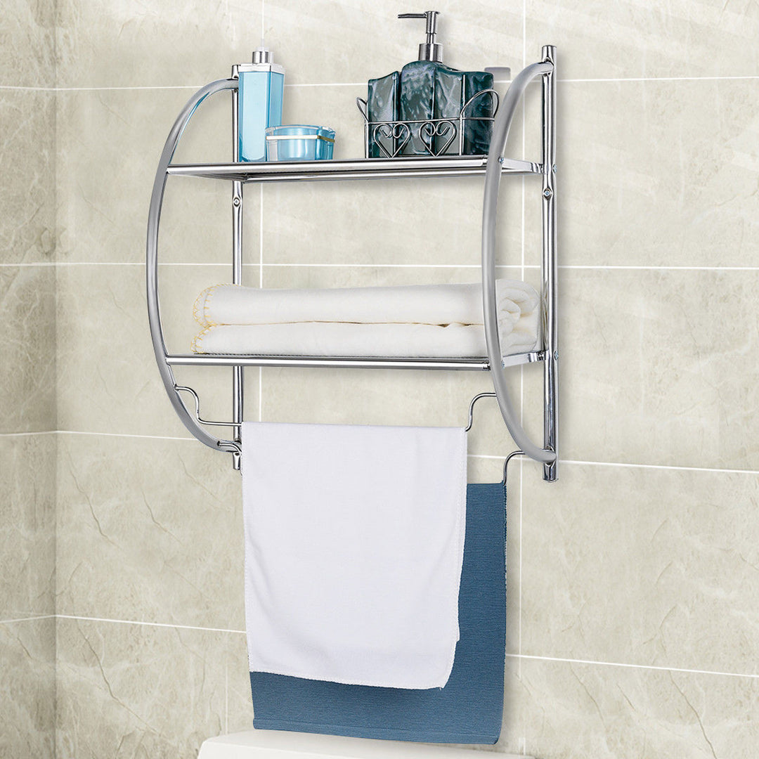 Wall Mount Shower Organizer Holder 2-Tier Bathroom Rack Storage Toilet Towel Bar Image 4