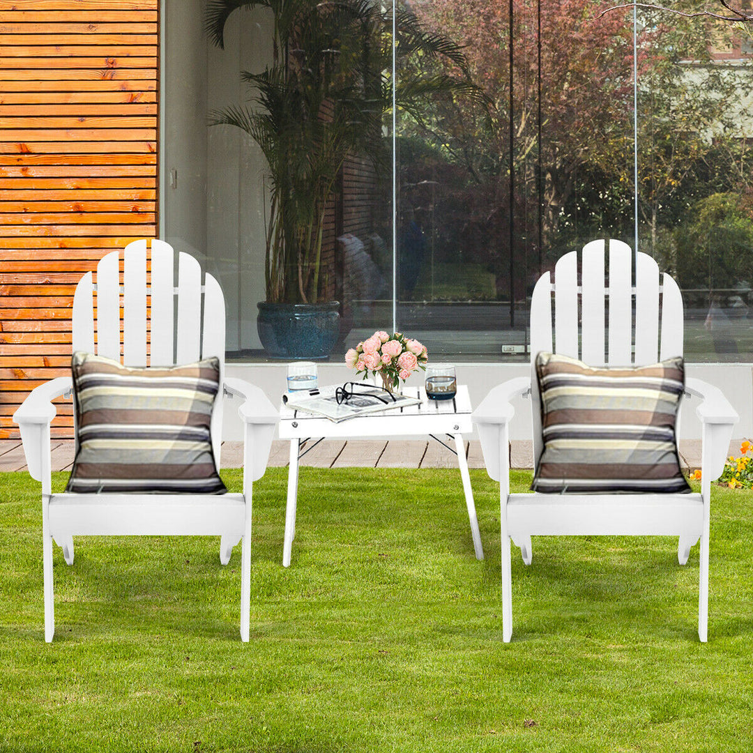 2PCS Wooden Classic Adirondack Chair Lounge Chair Outdoor Patio White Image 4