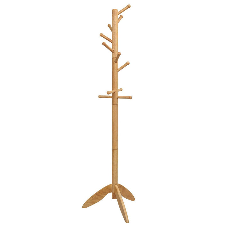 Wooden Coat Rack Hanger Hall Tree Entryway w/ 10 Hooks 2 Heights Oak Image 4