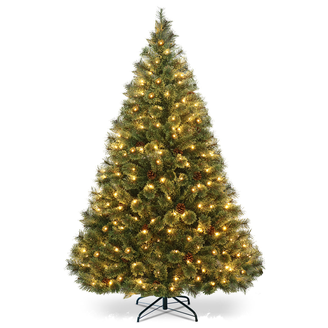 6FT Pre-lit Flowering Artificial Green Hinged Christmas Tree PVC Pine Tree Image 1