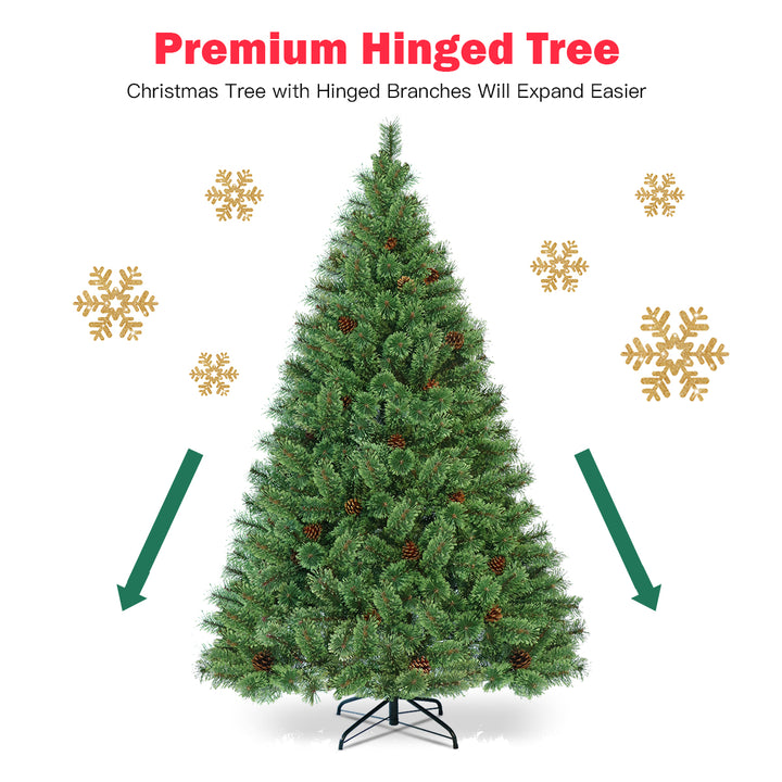 6FT Pre-lit Flowering Artificial Green Hinged Christmas Tree PVC Pine Tree Image 5