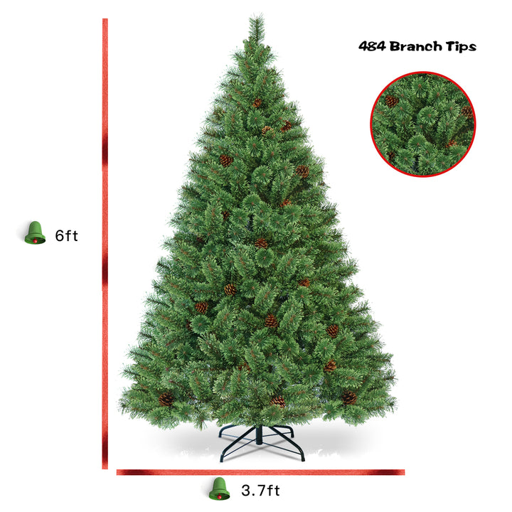 6FT Pre-lit Flowering Artificial Green Hinged Christmas Tree PVC Pine Tree Image 7