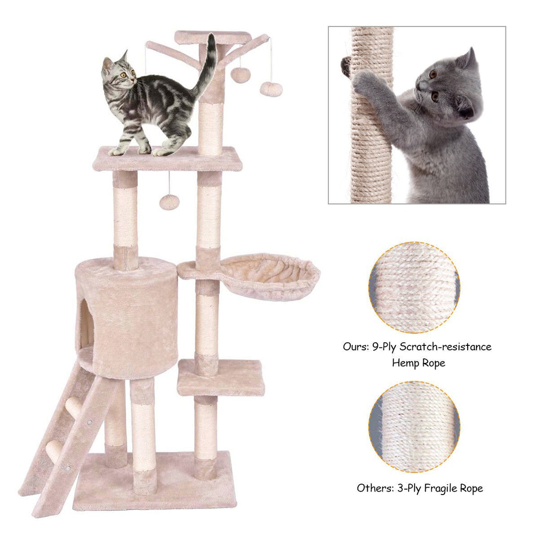 56 Cat Tree Kitten Pet Play House Furniture Condo Scratching Posts Ladder Beige Image 5