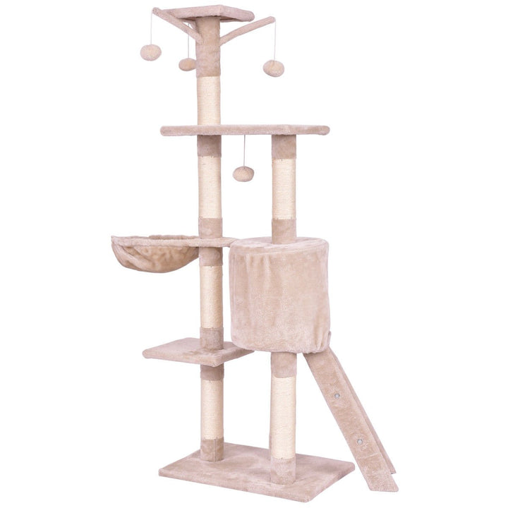 56 Cat Tree Kitten Pet Play House Furniture Condo Scratching Posts Ladder Beige Image 6