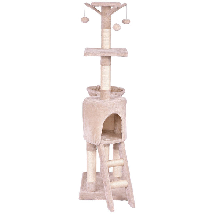 56 Cat Tree Kitten Pet Play House Furniture Condo Scratching Posts Ladder Beige Image 7