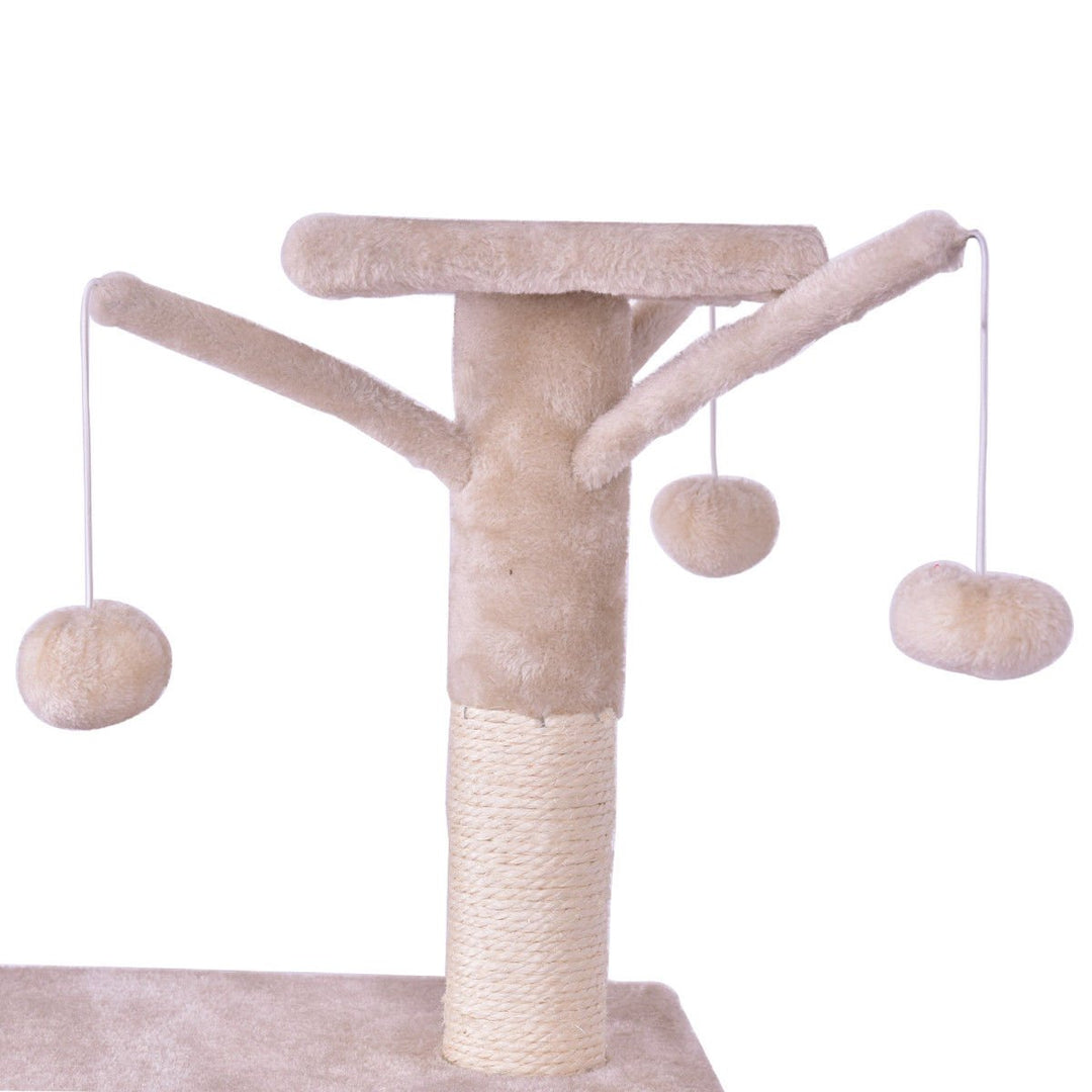 56 Cat Tree Kitten Pet Play House Furniture Condo Scratching Posts Ladder Beige Image 8