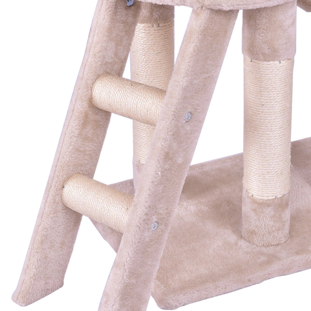 56 Cat Tree Kitten Pet Play House Furniture Condo Scratching Posts Ladder Beige Image 9