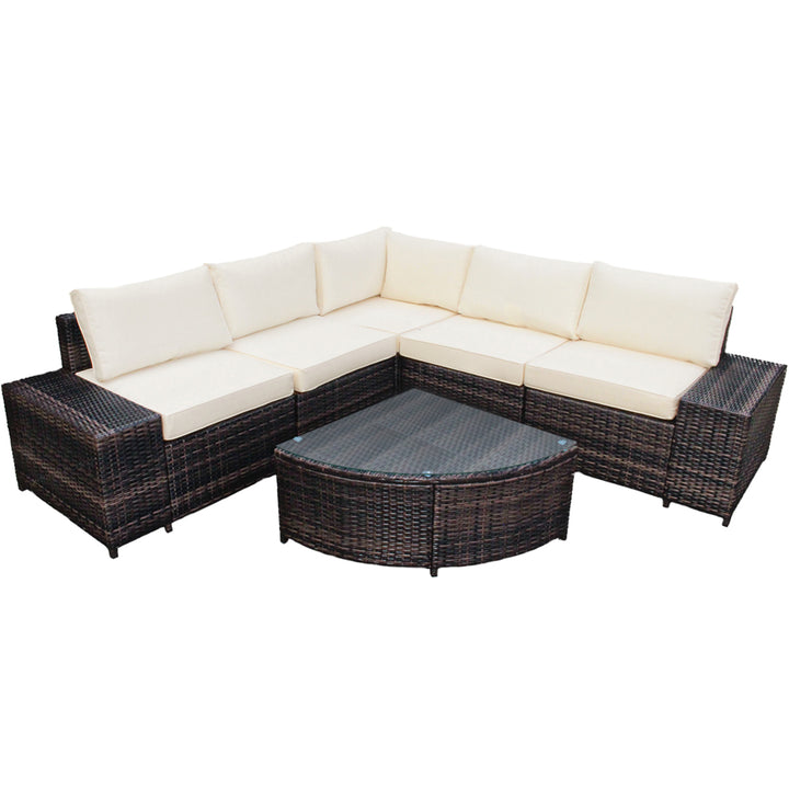 6PCS Wicker Furniture Sectional Sofa Set w/ Cushions Off White Image 2