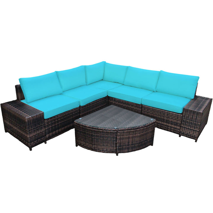 6PCS Wicker Furniture Sectional Sofa Set w/ Cushions Turquoise Image 2