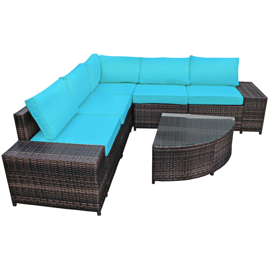 6PCS Wicker Furniture Sectional Sofa Set w/ Cushions Turquoise Image 6