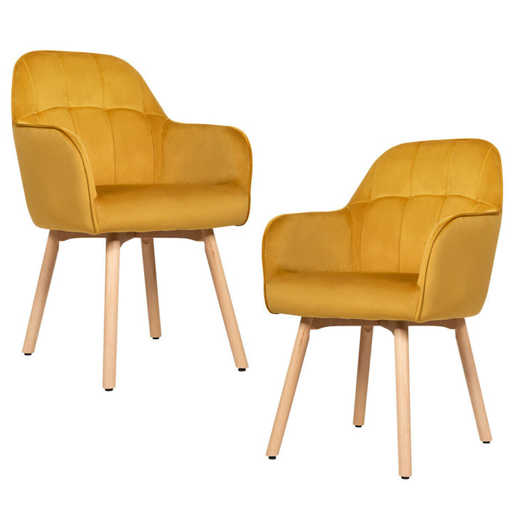 2PCS Modern Accent Armchair Upholstered Leisure Chair w/ Wooden Legs Yellow Image 1