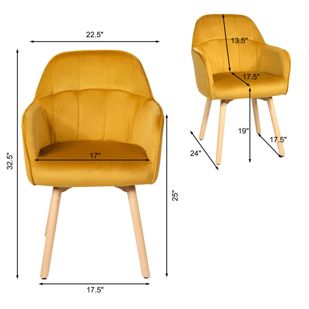 2PCS Modern Accent Armchair Upholstered Leisure Chair w/ Wooden Legs Yellow Image 2