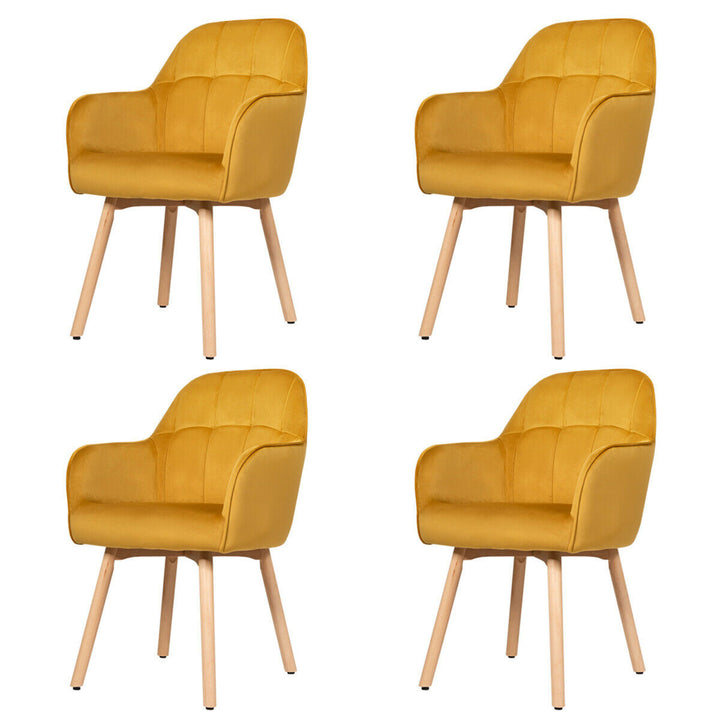 4PCS Modern Accent Armchair Upholstered Leisure Chair w/ Wooden Legs Yellow Image 1