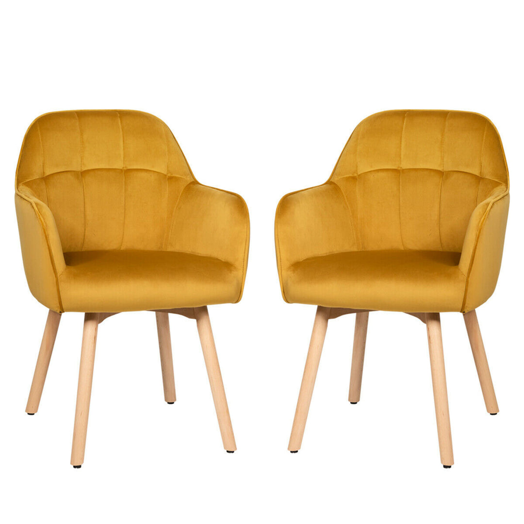 2PCS Modern Accent Armchair Upholstered Leisure Chair w/ Wooden Legs Yellow Image 4