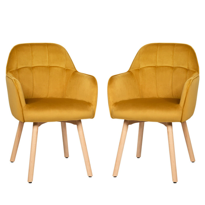 2PCS Modern Accent Armchair Upholstered Leisure Chair w/ Wooden Legs Yellow Image 4