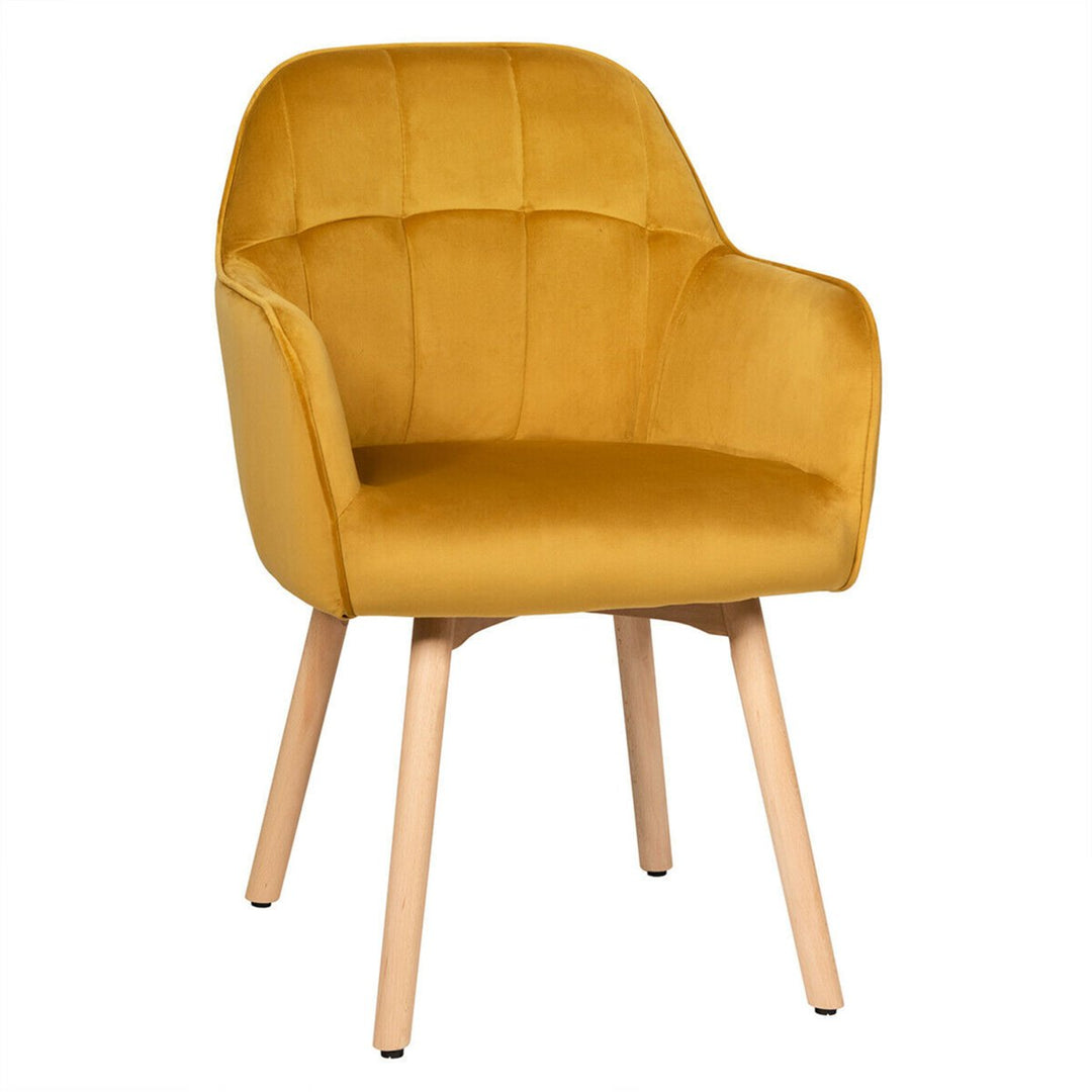 2PCS Modern Accent Armchair Upholstered Leisure Chair w/ Wooden Legs Yellow Image 5