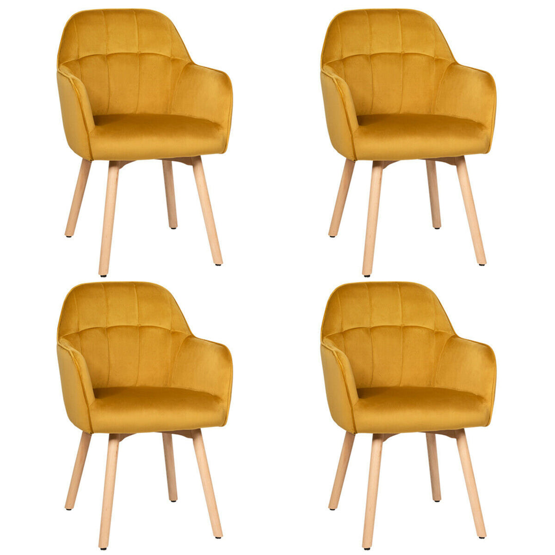 4PCS Modern Accent Armchair Upholstered Leisure Chair w/ Wooden Legs Yellow Image 4