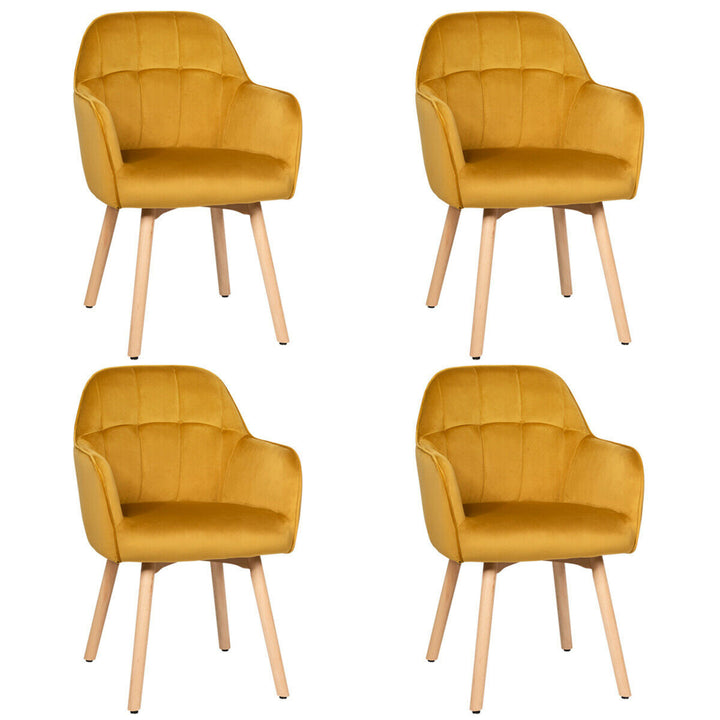 4PCS Modern Accent Armchair Upholstered Leisure Chair w/ Wooden Legs Yellow Image 4