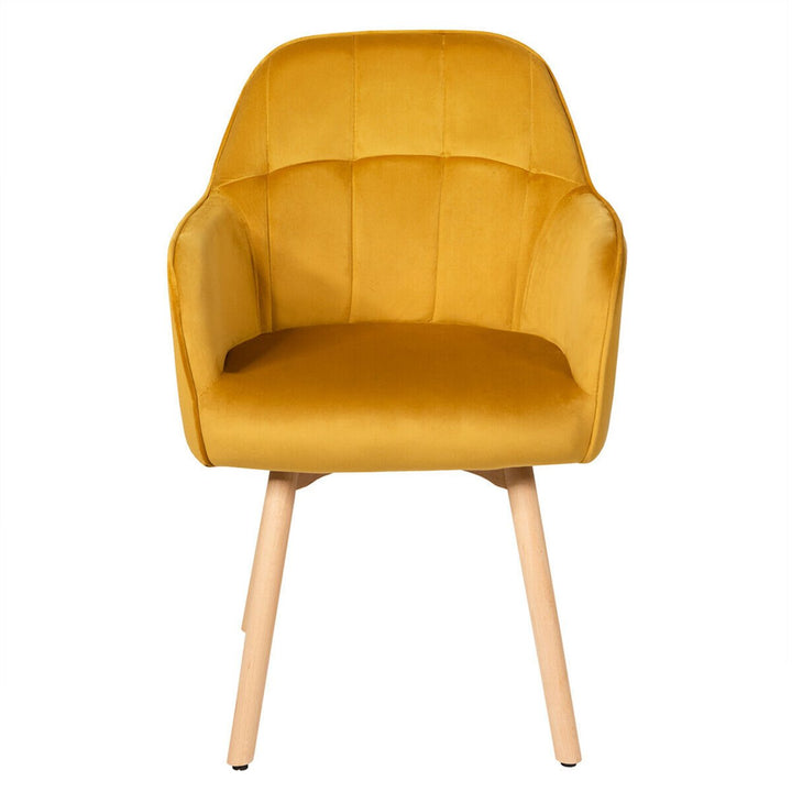 2PCS Modern Accent Armchair Upholstered Leisure Chair w/ Wooden Legs Yellow Image 6