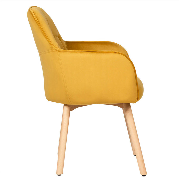 2PCS Modern Accent Armchair Upholstered Leisure Chair w/ Wooden Legs Yellow Image 7