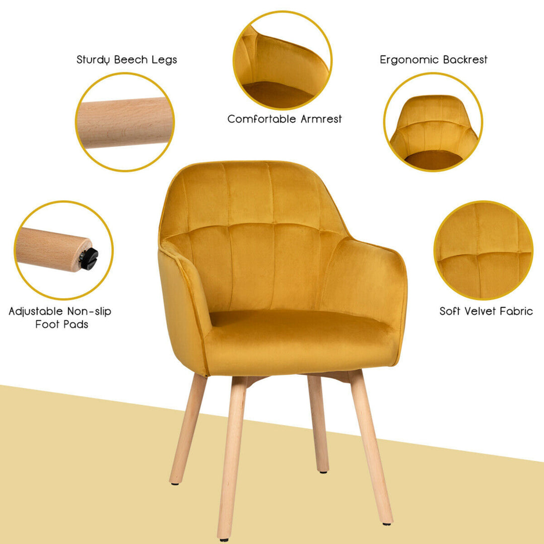 2PCS Modern Accent Armchair Upholstered Leisure Chair w/ Wooden Legs Yellow Image 10