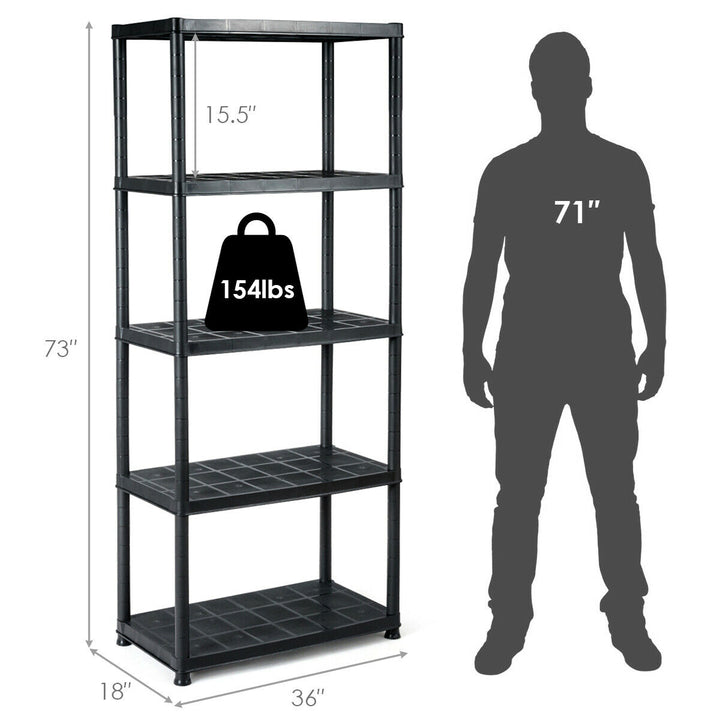 5-Tier Storage Shelving Freestanding Heavy Duty Rack,36"L X 18"W X 73"H,Black Image 2