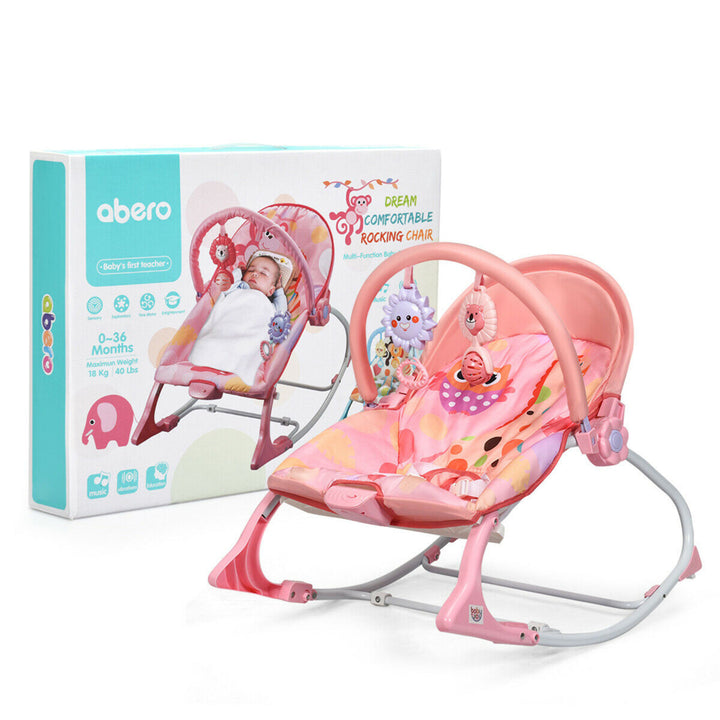 Adjustable Infant Rocker Bouncer Baby Rocking Chair Toddler w/ Awning Pink Image 1