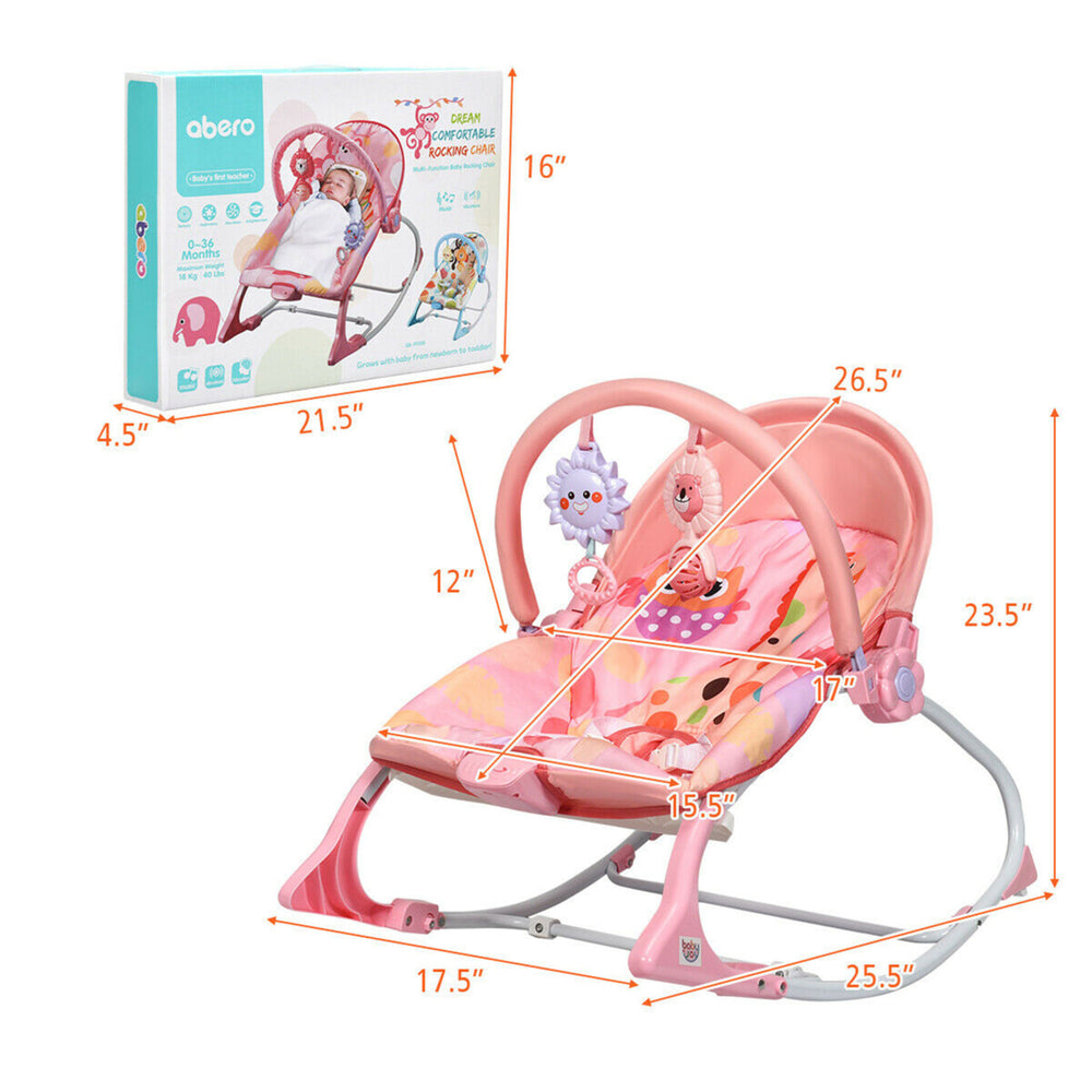 Adjustable Infant Rocker Bouncer Baby Rocking Chair Toddler w/ Awning Pink Image 2