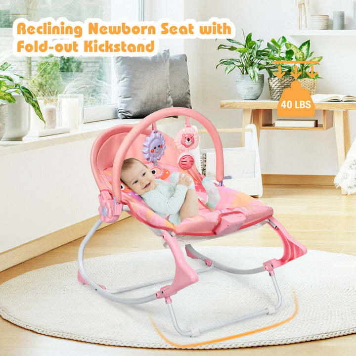 Adjustable Infant Rocker Bouncer Baby Rocking Chair Toddler w/ Awning Pink Image 4