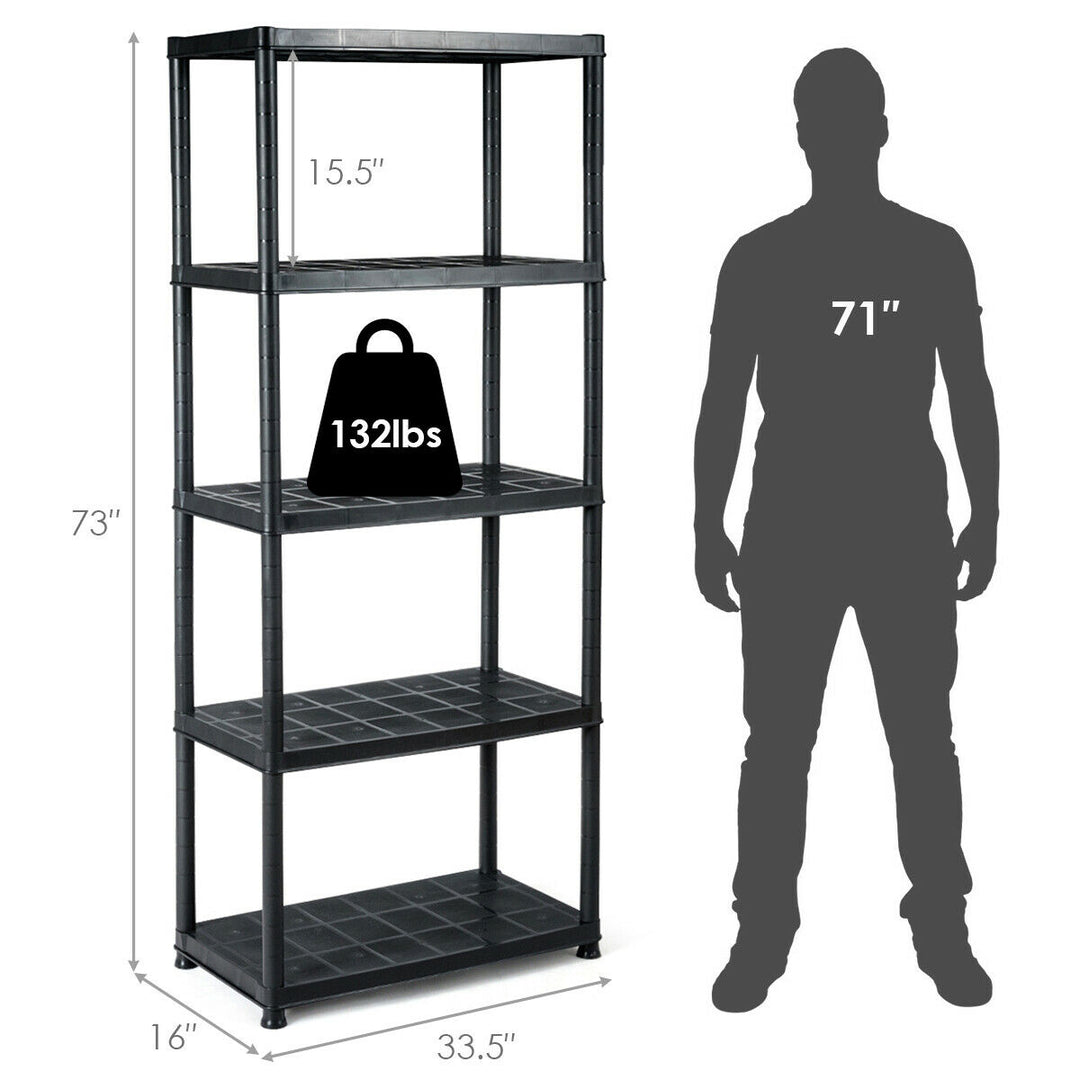 5-Tier Storage Shelving Freestanding Heavy Duty Rack 33.5"L X 16"W X 73"H Black Image 2