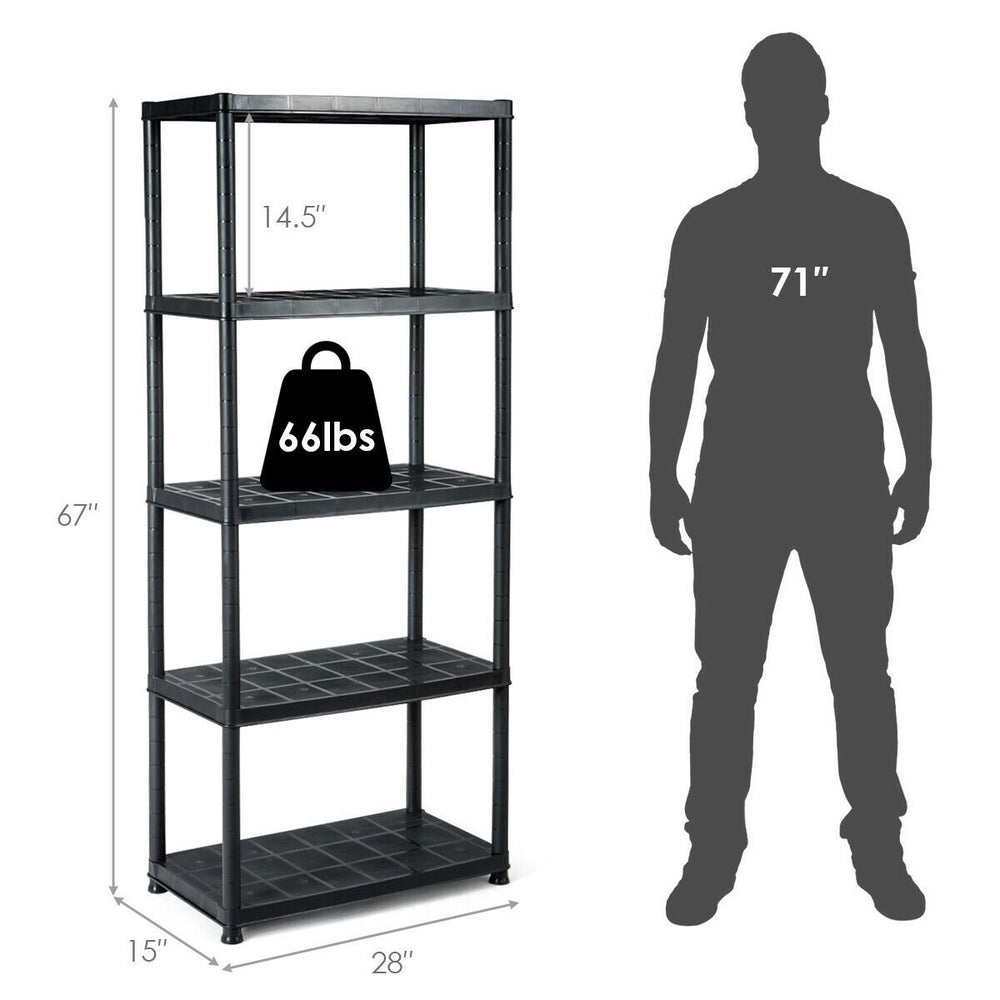 5-Tier Storage Shelving Freestanding Heavy Duty Rack,28"XL X 15"W X 67"H,Black Image 2