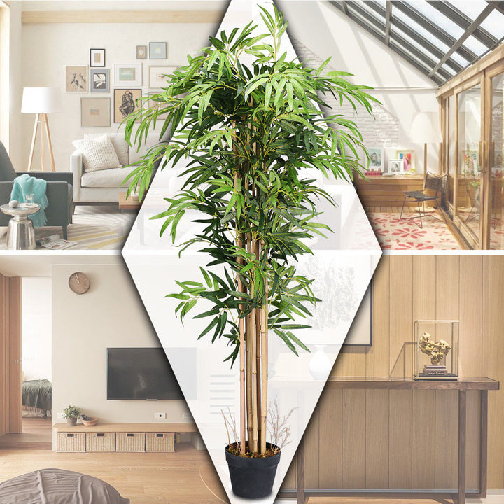 Artificial Bamboo Silk Tree Planter Green 5 Feet Holiday Decor Image 4