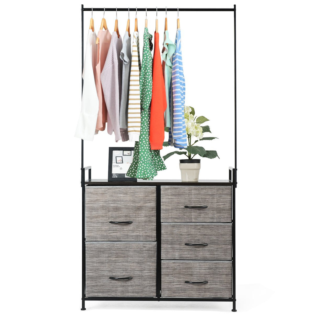 Dresser Storage Tower Closet Organizer w/ 5 Drawers Metal Frame Wooden Top Image 2