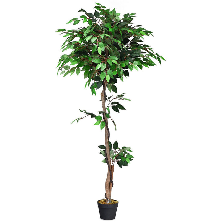 Artificial Ficus Silk Tree Wood Trunks Green 5.5 Feet Holiday Decor Image 1