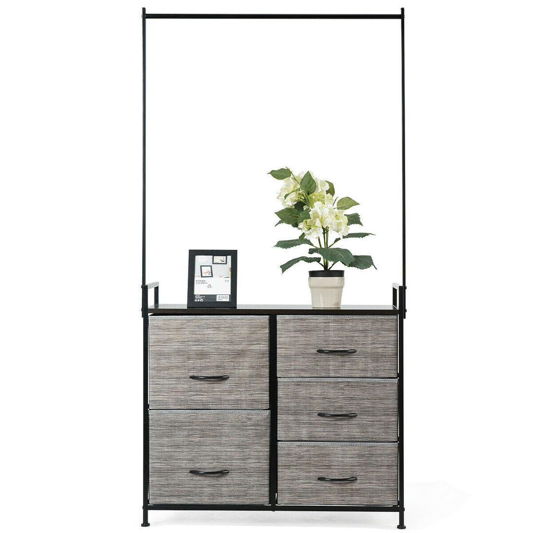 Dresser Storage Tower Closet Organizer w/ 5 Drawers Metal Frame Wooden Top Image 6