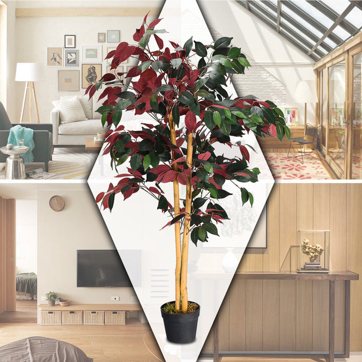 Artificial Capensia Bush 4 Feet Red Green Leaves Image 6