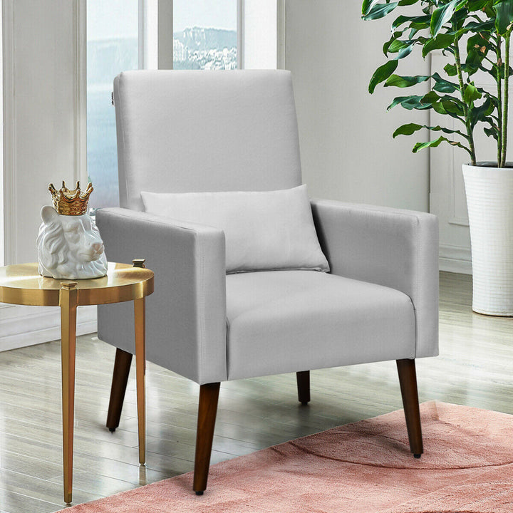 2-in-1 Fabric Upholstered Rocking Chair Nursery Armchair with Pillow Light Grey Image 4