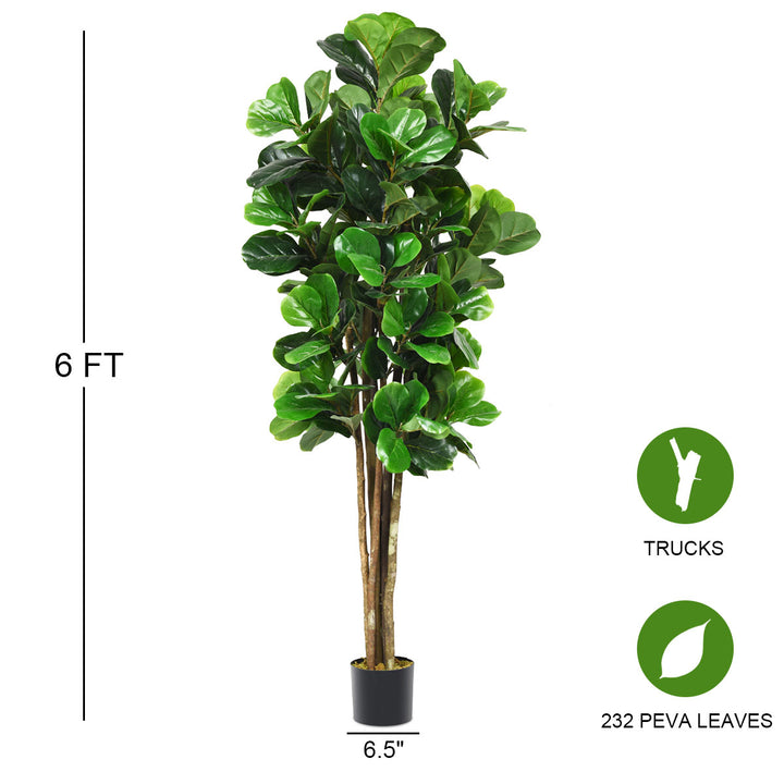 6-Feet Artificial Fiddle Leaf Fig Tree Indoor-Outdoor Home Decorative Planter Image 2