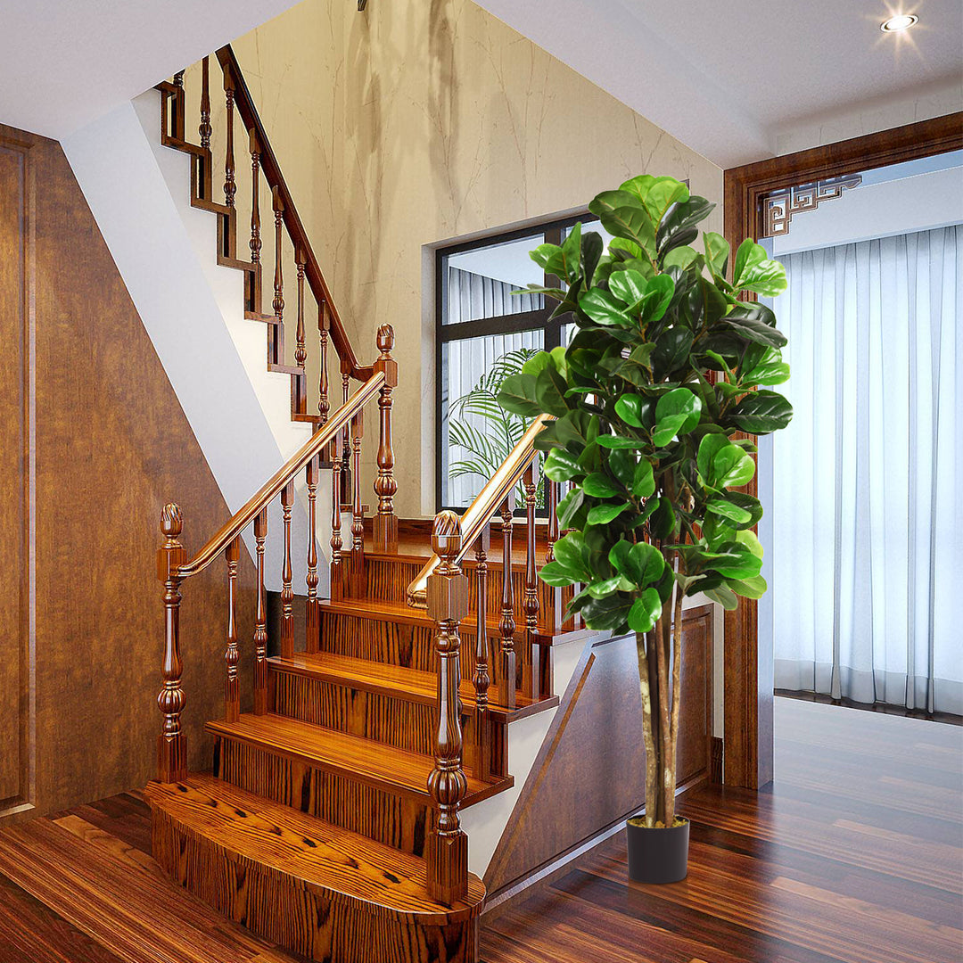 6-Feet Artificial Fiddle Leaf Fig Tree Indoor-Outdoor Home Decorative Planter Image 5