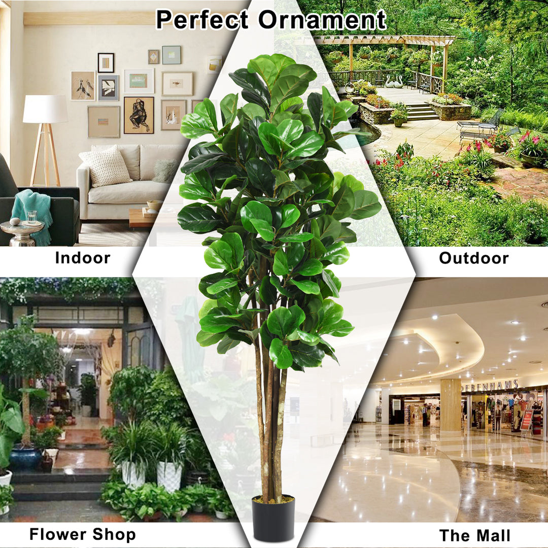 6-Feet Artificial Fiddle Leaf Fig Tree Indoor-Outdoor Home Decorative Planter Image 6