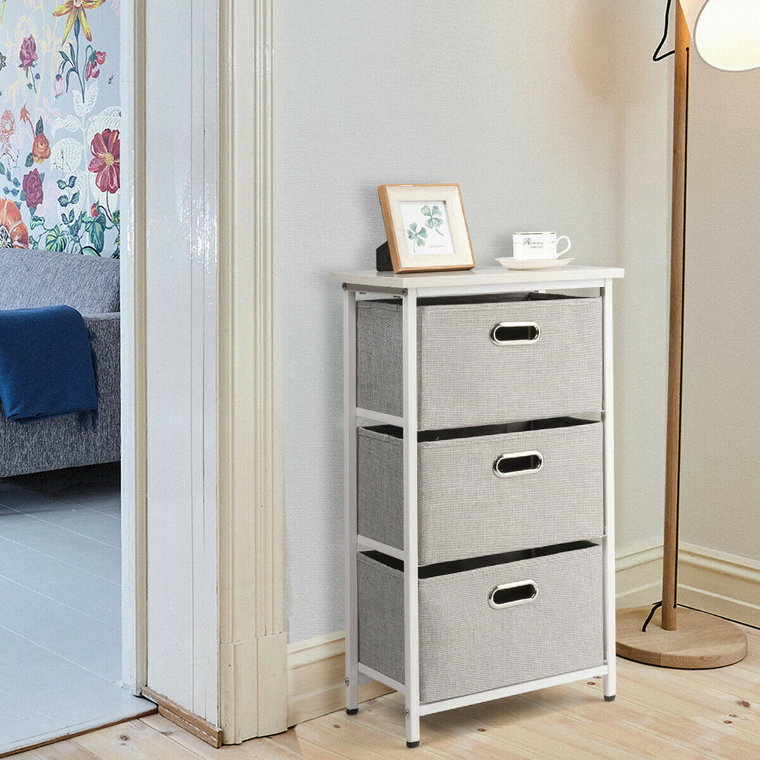 3-Drawer Fabric Dresser Storage Tower Vertical Foldable Pull Bins Bedroom White Image 3