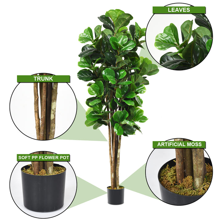 6-Feet Artificial Fiddle Leaf Fig Tree Indoor-Outdoor Home Decorative Planter Image 10